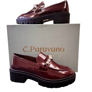 C. Paravano Chunky Crystal Dark Red Loafers Size 7
